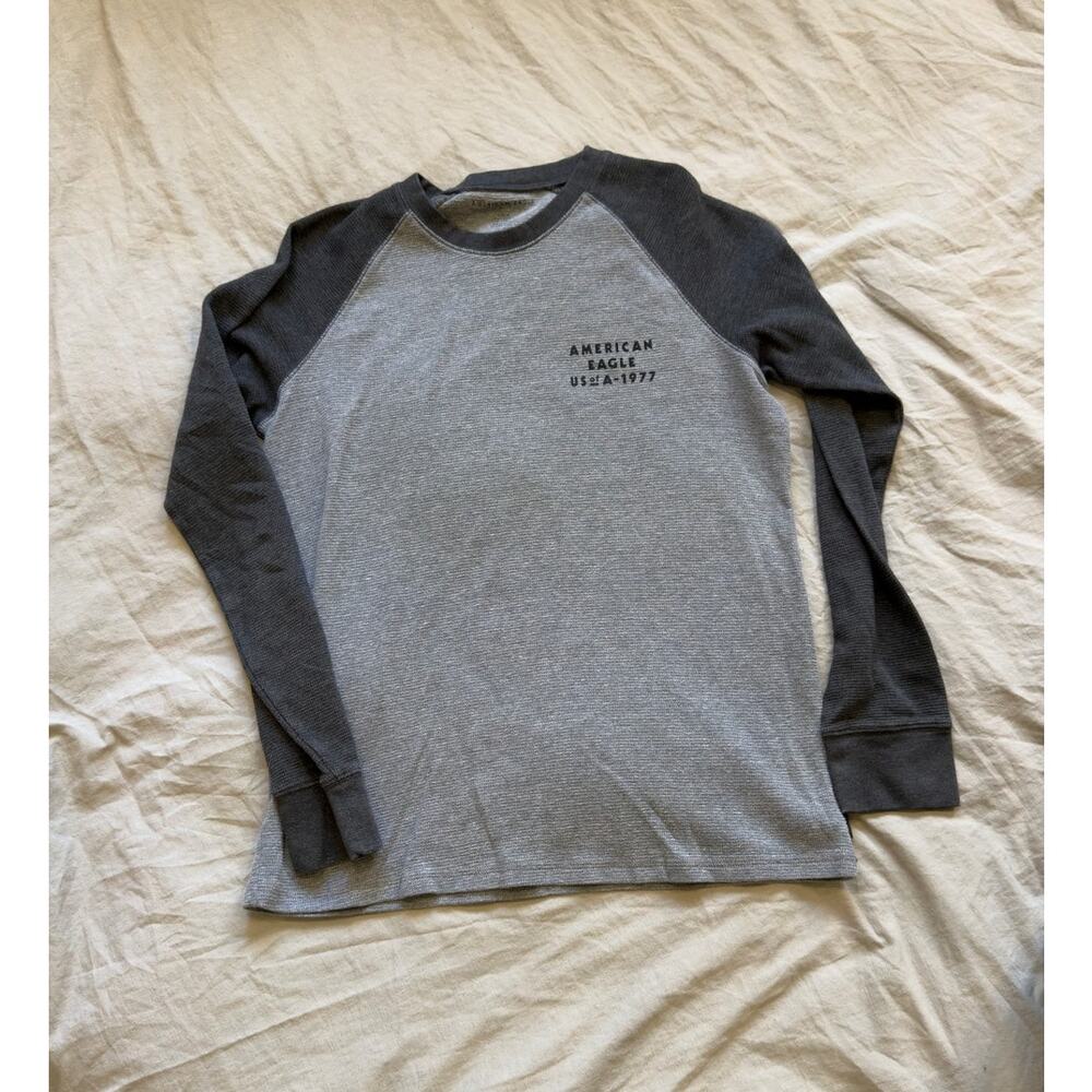 American Eagle Grey & Black Men's Long Sleeve Thermal Shirt